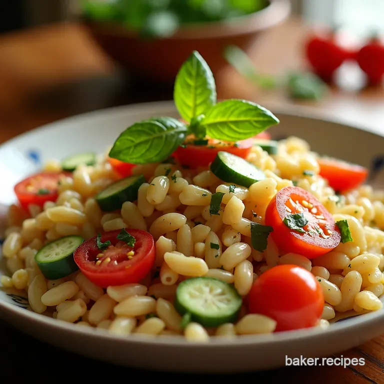 Mediterranean Orzo Salad with Lemonherb Vinaigrette presentation