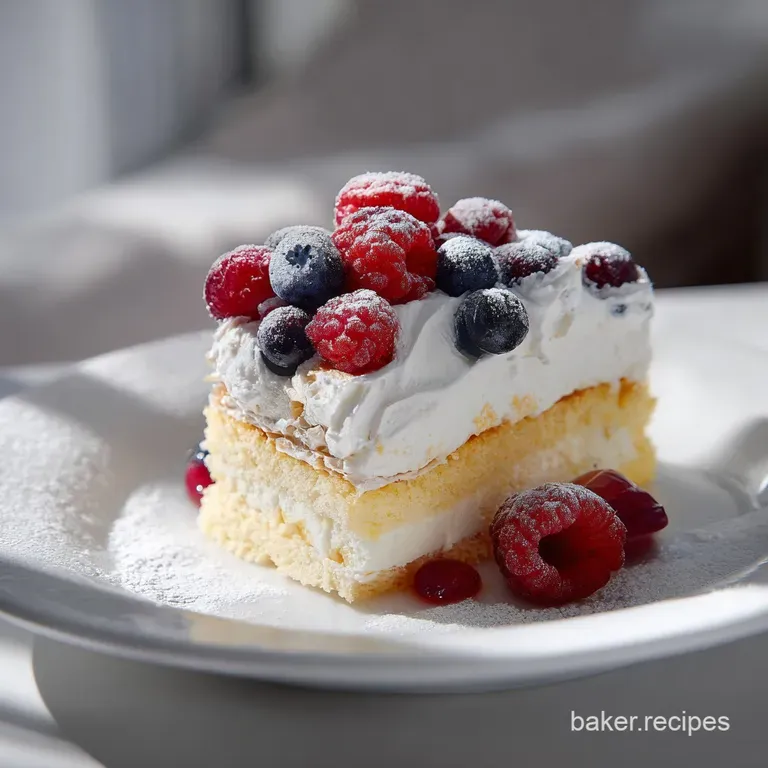 A slice of moist yellow cake drizzled with glaze, elegantly plated with a sprig of fresh mint for a pop of color.