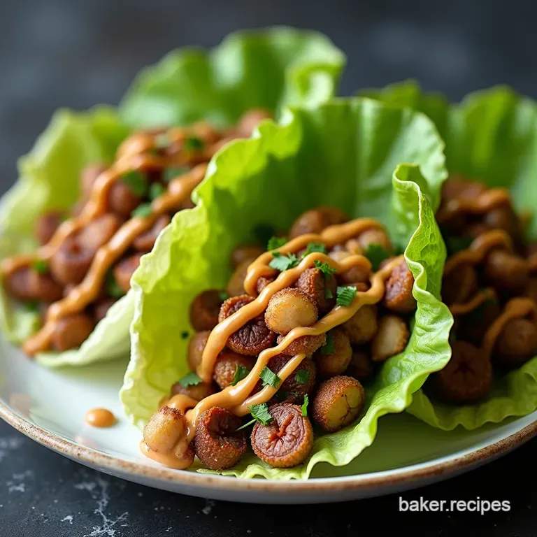 Crispy Umami Mushroom Water Chestnut Lettuce Wraps with Peanut Drizzle