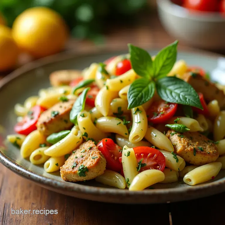 My Goto Creamy Chicken Pesto Pasta Salad for Picnics Bbqs presentation