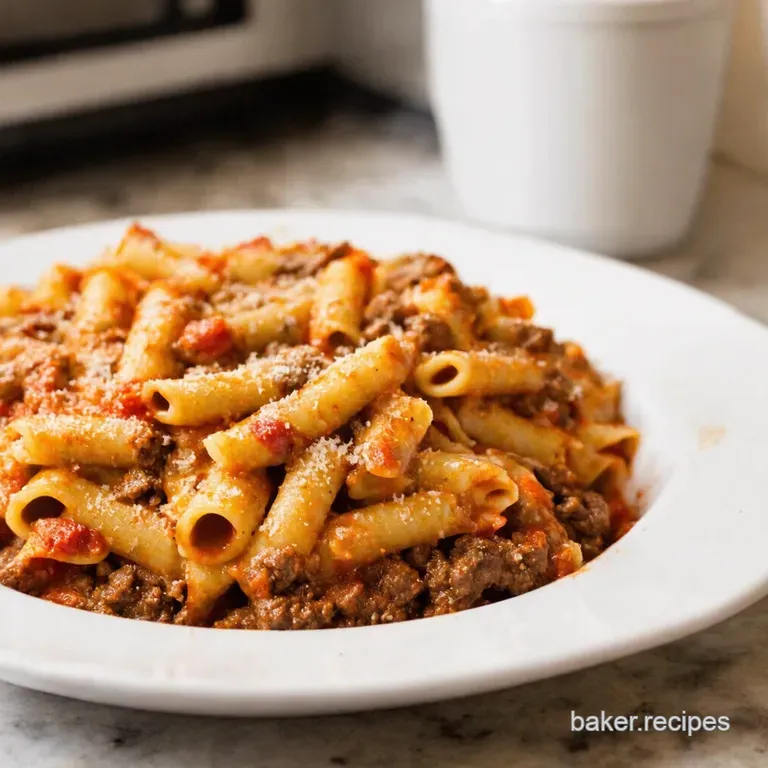 Nans Famous Baked Ziti with Beefy Goodness presentation