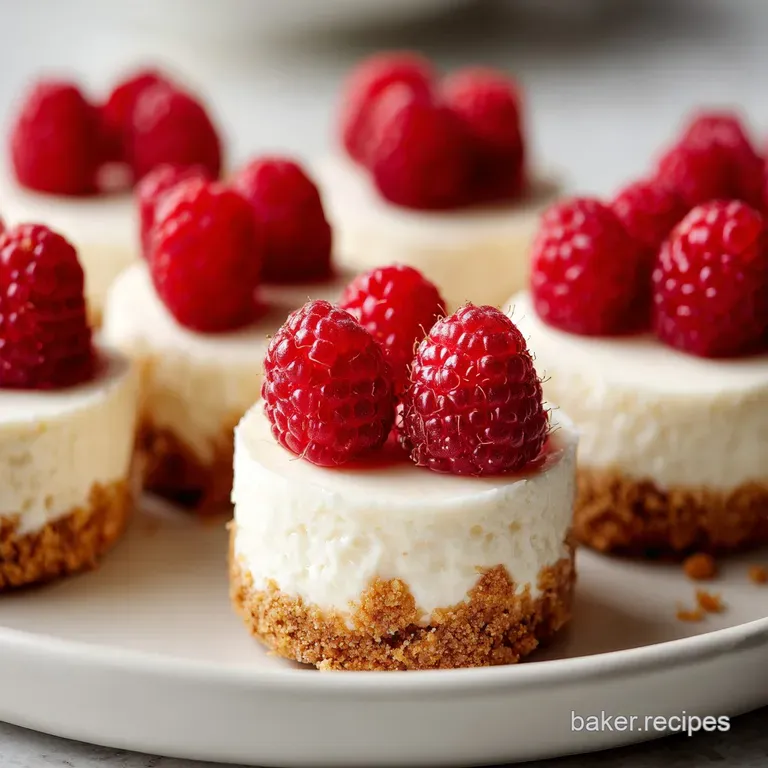 Array of petite white desserts on a dark slate, accented by bright red berries and a sprinkle of white powder.