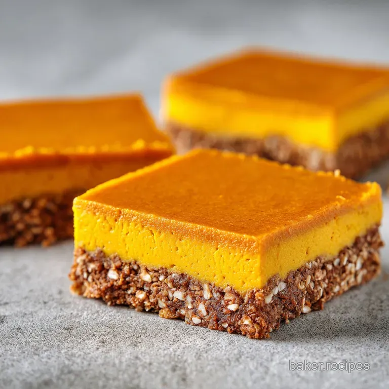 Neatly sliced orange dessert squares with a snowy white top, arranged on a modern plate with a dusting of cinnamon.