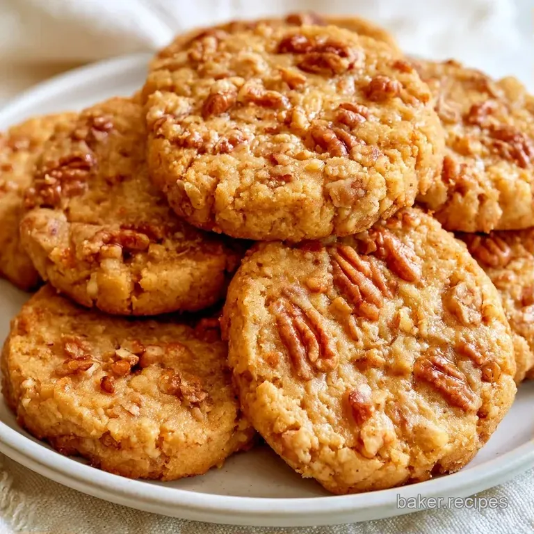 A neat stack of buttery, golden-brown cookies on a white marble slab, lightly dusted with fine powdered sugar.