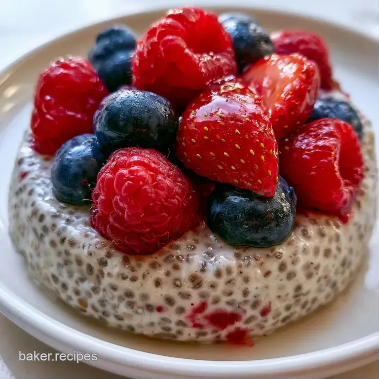 Elegant glass vessels filled with speckled cream, crowned with vibrant berries and a sprig of fresh mint.