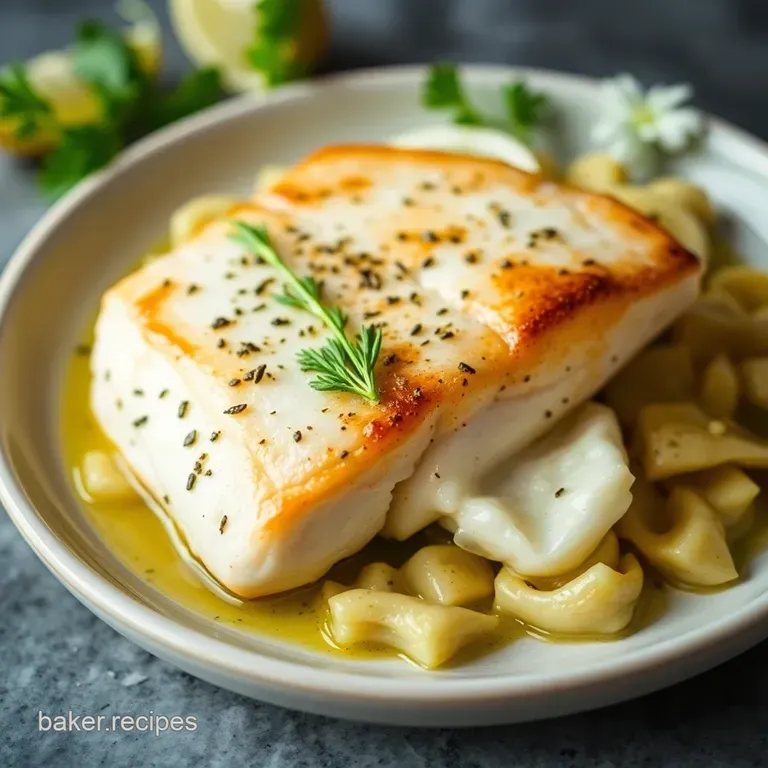 Pan-Seared Monkfish with Lemon-Herb Butter Sauce presentation