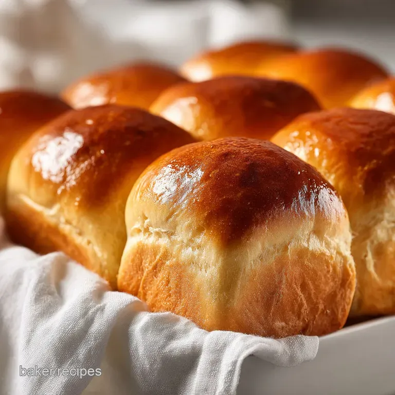 Stacked, airy Parker House rolls nestled in a linen-lined basket, brushed with melted butter and glistening softly.