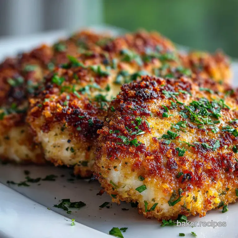 Crispy parmesan chicken fillet plated with bright green asparagus and a lemon wedge, ready to be enjoyed.