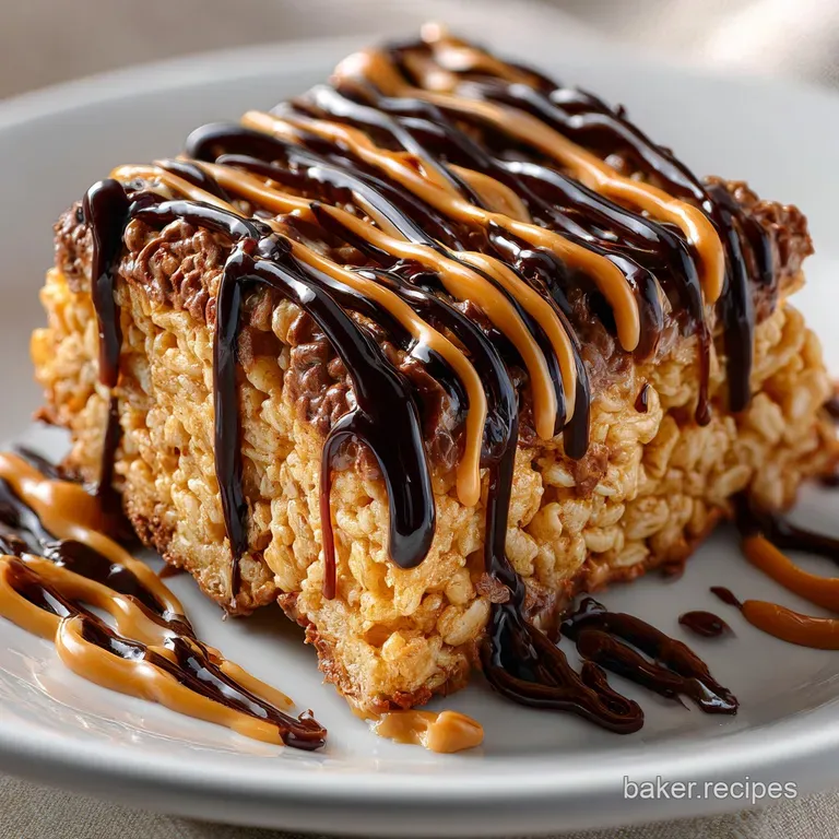 Peanut Butter Rice Crispy Treat with Chocolate Drizzle