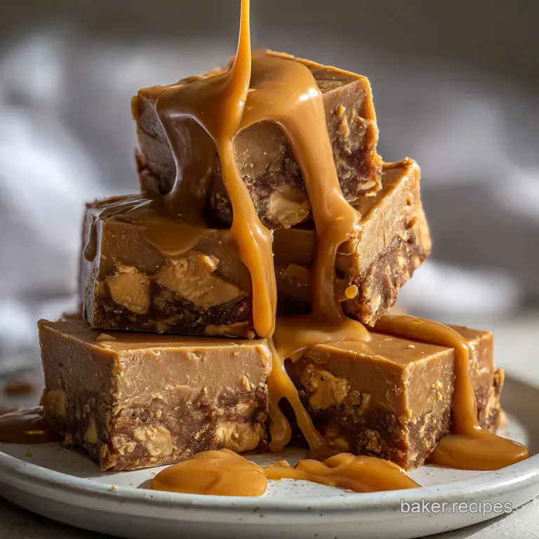 Slice of creamy peanut butter fudge with colorful M&Ms on a white plate, inviting and perfectly decadent.