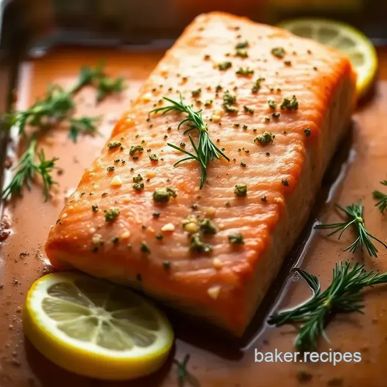 Perfectly Baked Salmon with Lemon-Dill Sauce presentation