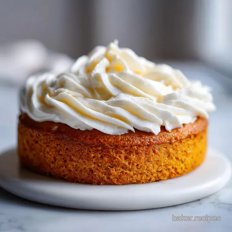 A single slice of moist orange cake with thick white frosting on a ceramic plate beside a fresh pineapple wedge.