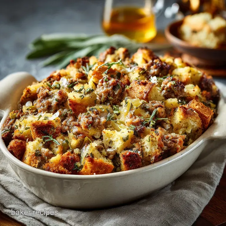 Pioneer Woman Sausage Stuffing: Ranch-Style Sage Dressing with Crispy Edges presentation