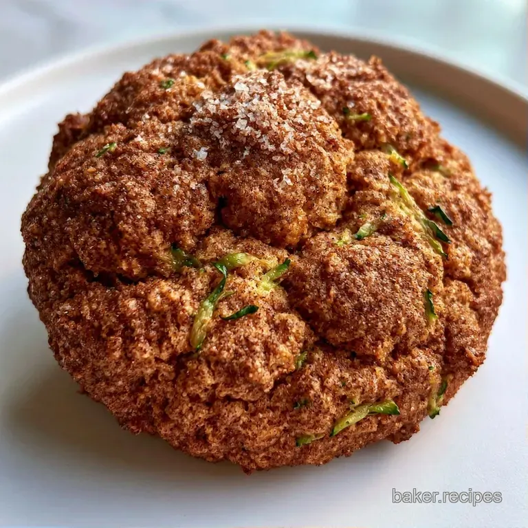 A stack of soft, spiced zucchini cookies on a white ceramic plate beside a glass of cold milk and a linen napkin.