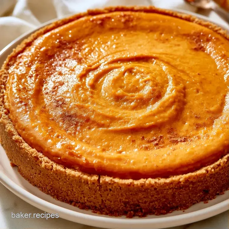 A creamy slice of orange custard cake on a white plate, dusted with warm cinnamon and a fresh mint leaf.