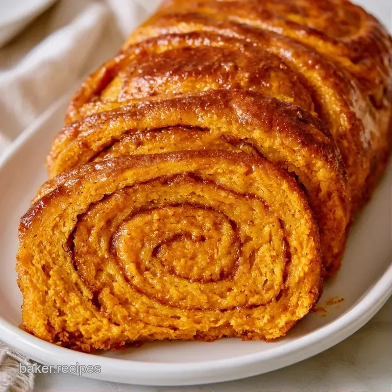 Neatly stacked orange bread slices on a white ceramic plate, topped with a light dusting of powdered sugar.