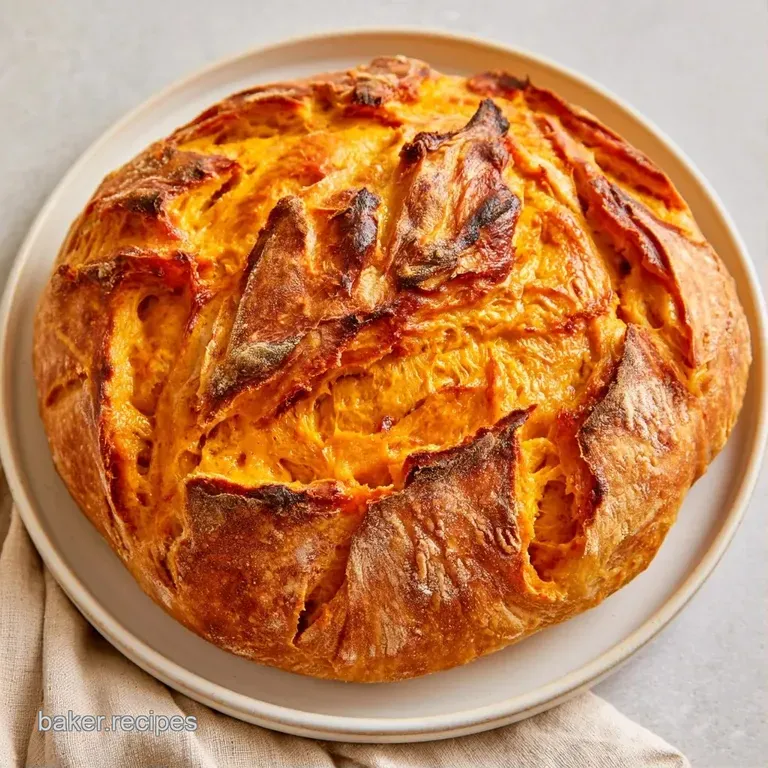Thick slices of orange-hued bread arranged on a wooden board next to a small bowl of salted butter and autumn leaves.