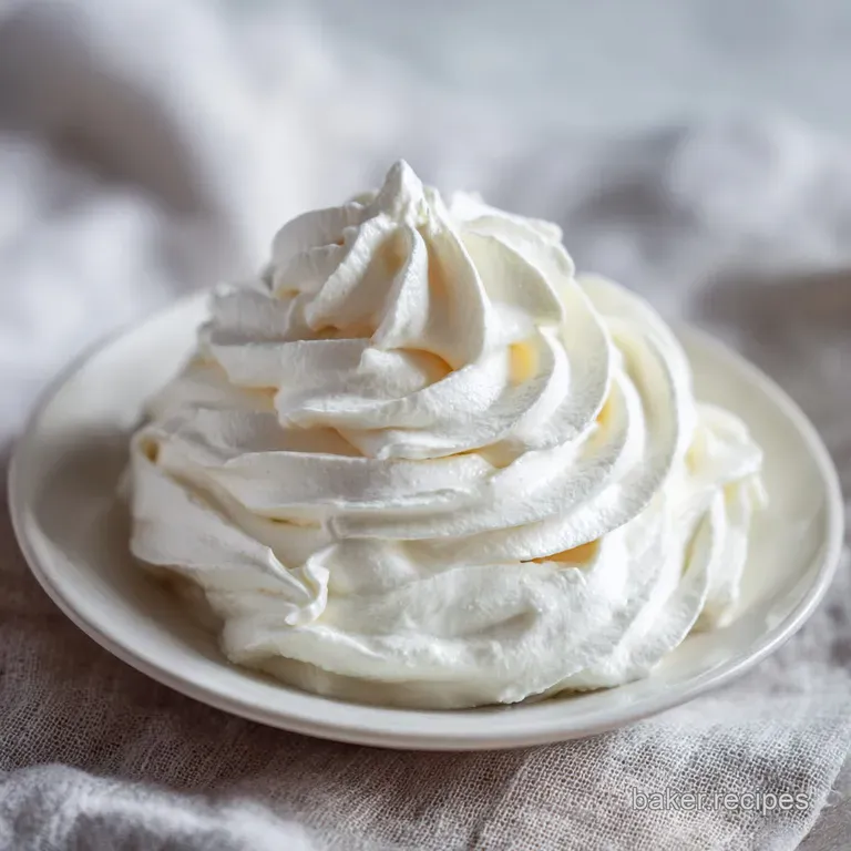 Elegant dessert featuring a dollop of fresh whipped cream, glistening berries, and a dusting of cocoa on white plate.