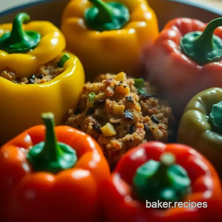 Rainbow Vegan Stuffed Peppers with Spicy Quinoa presentation