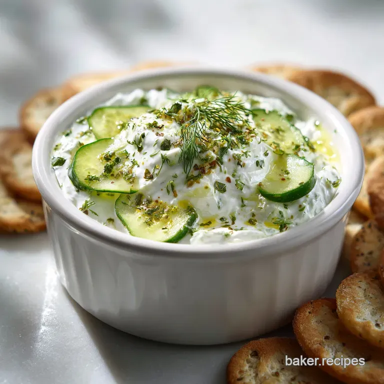 Close-up of creamy, tangy dip, garnished with fresh dill sprigs, artfully arranged with crunchy dill pickle spears and chips.