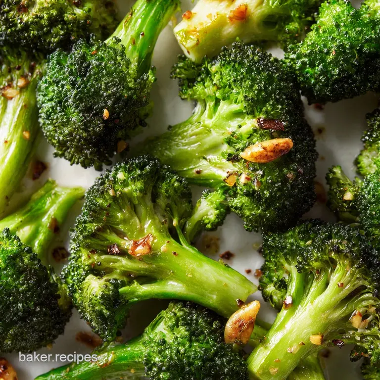 Perfectly charred broccoli spears tossed with glistening olive oil and slivered garlic, arranged artfully on a white plate.