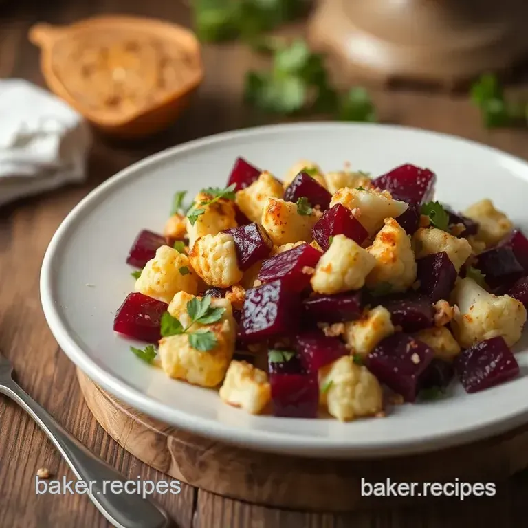 Roasted Cauliflower Beet Farro Salad presentation