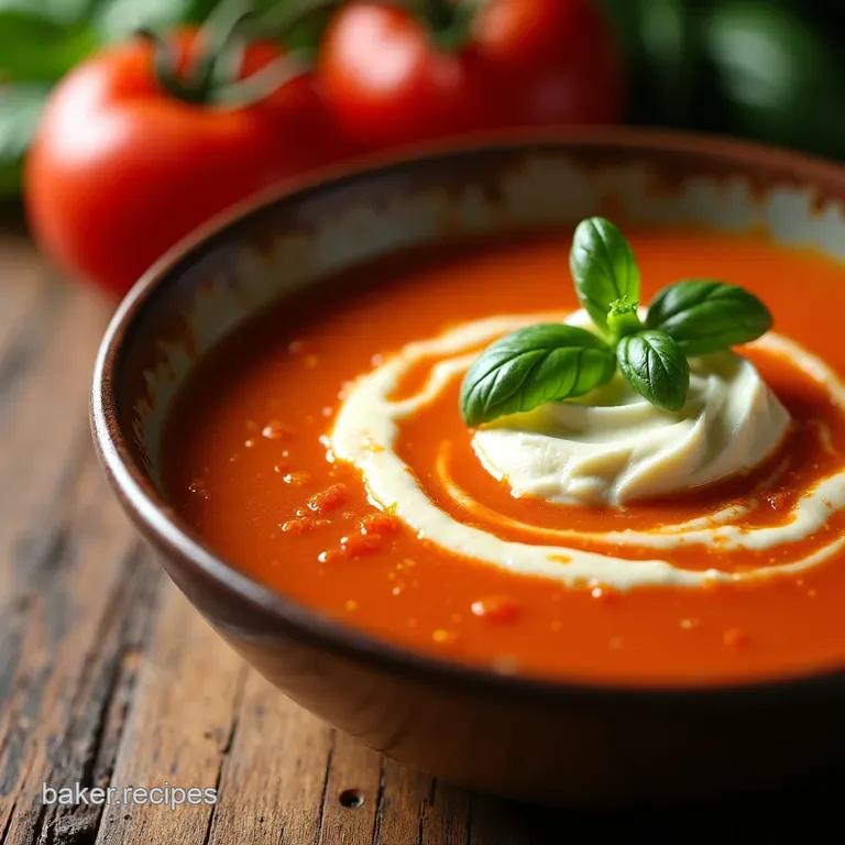 Sundrenched Tomato Whipped Feta Soup with Basil Swirl presentation