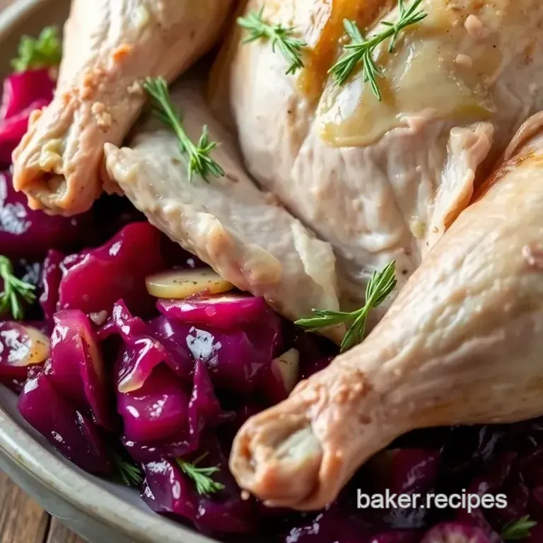 German-Style Roast Goose with Red Cabbage and Dumplings presentation