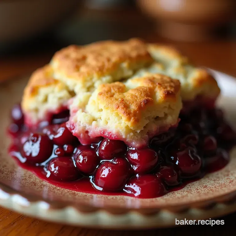 The Jubilee Proper Rustic Cherry Cobbler with Almond Biscuit Topping presentation