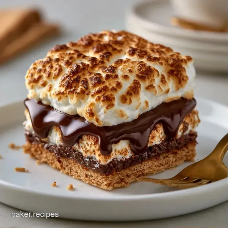 Neatly stacked squares on a marble slab, showcasing layers of toasted cream and rich, glossy melted chocolate.