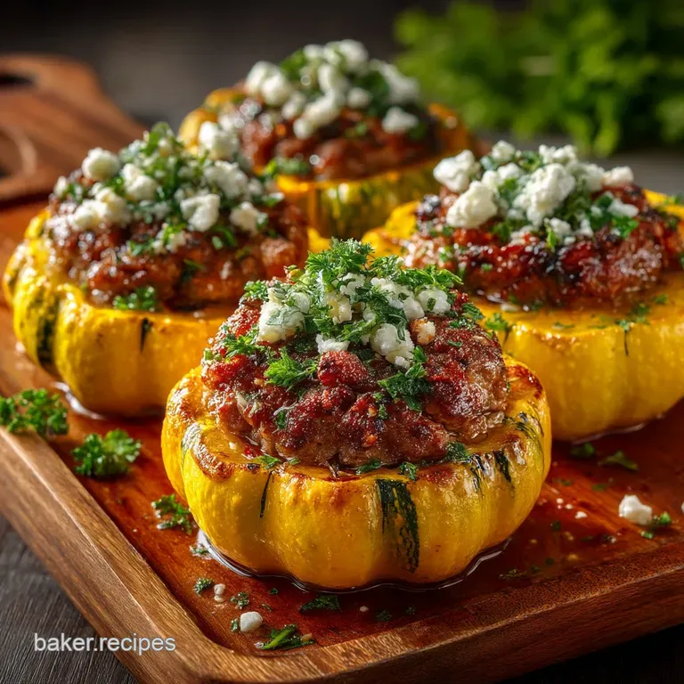 Sundrenched Sausage and Feta Stuffed Pattypan Squashes presentation