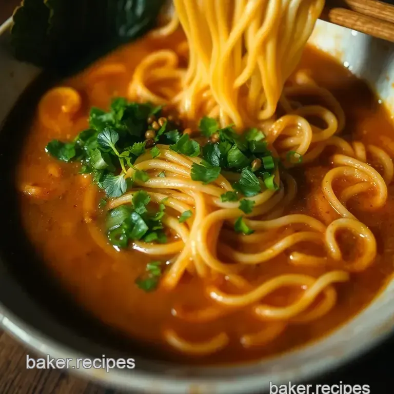 Savory Miso Ramen with Tender Pork & Vegetables presentation