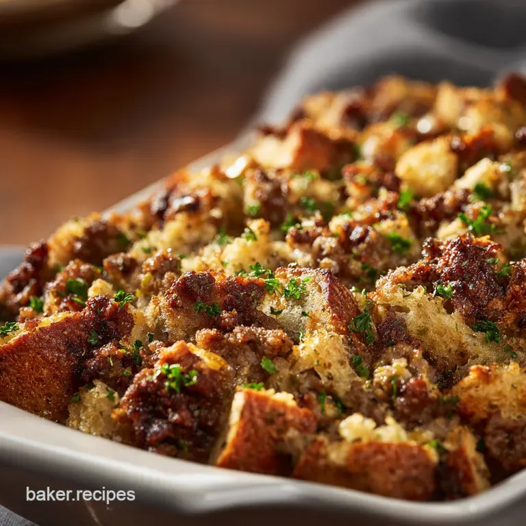 Savory Sausage Stuffing with Sage and Apple: the Ultimate Holiday Side Dish presentation