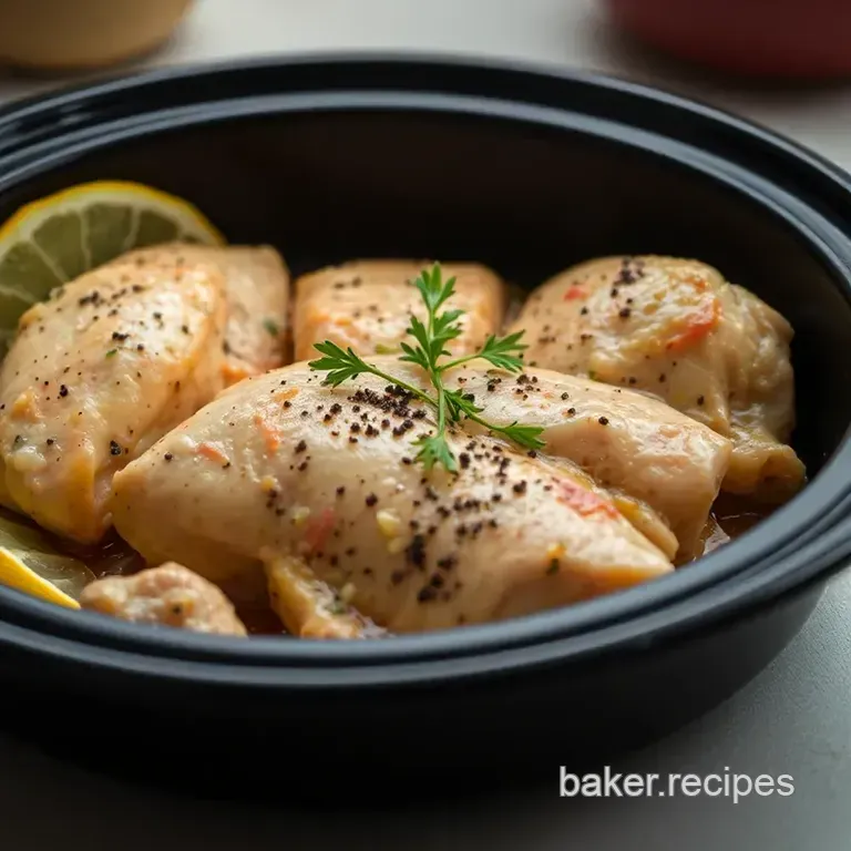 Savory Slow Cooker Chicken Breast with Herbs and Lemon presentation