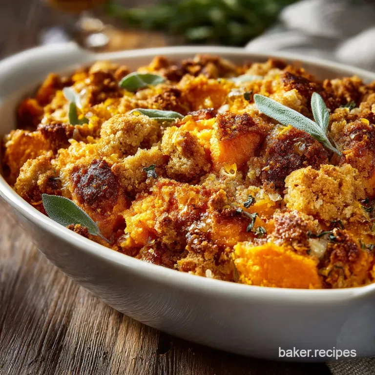 Savory Sweet Potato Casserole with Gruy&egrave;re Browned Butter and Crispy Topping presentation