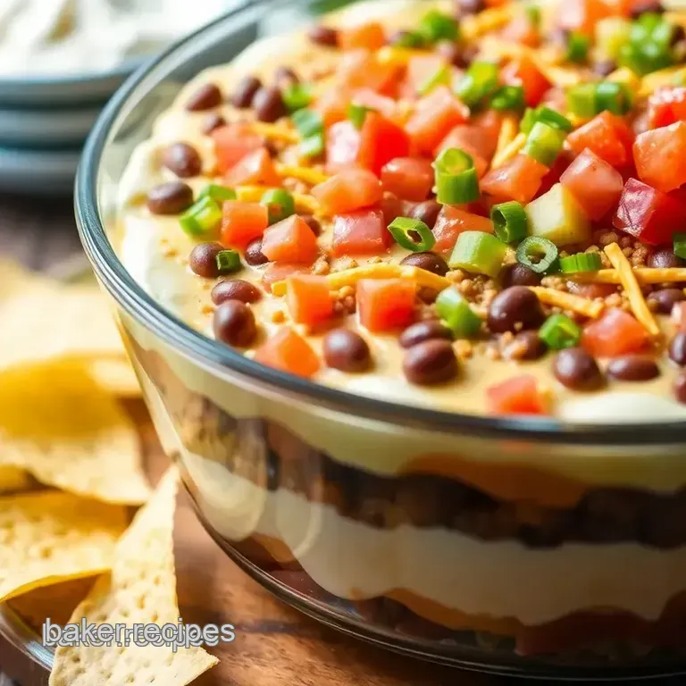 Seven Layer Dip in a Trifle Dish presentation