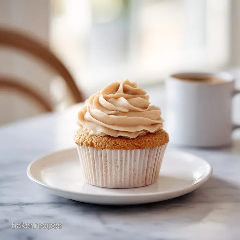 A swirl of rich mocha frosting elegantly piped onto a perfectly baked cupcake, ready to be enjoyed.