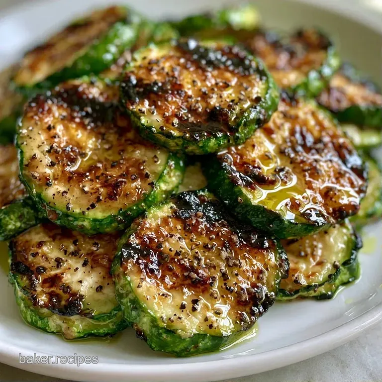 Neatly stacked green vegetable rounds with golden grill lines, garnished with fresh herbs and cracked pepper.