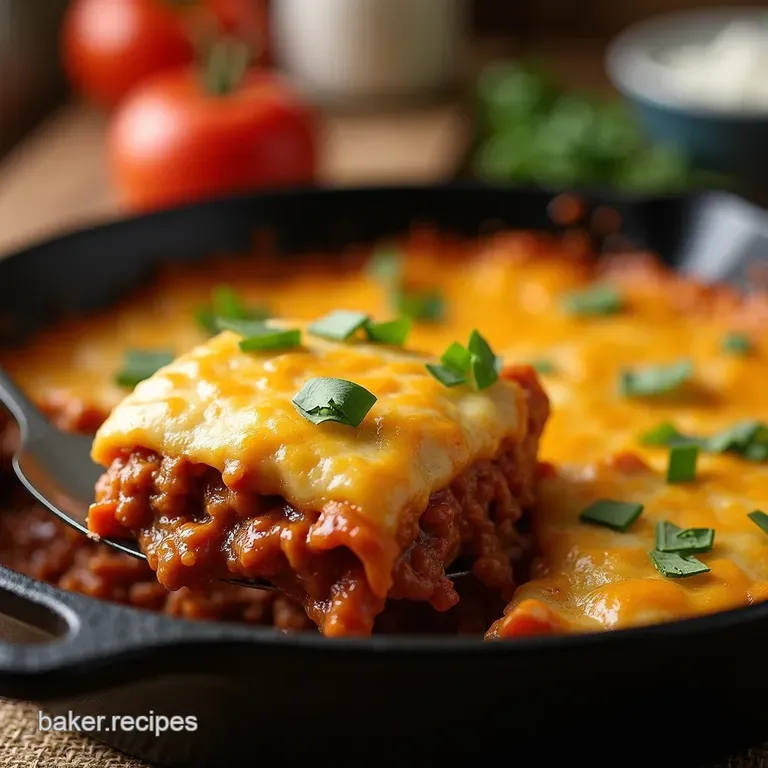Sloppy Joe Casserole from Skillet to Casserole Dish presentation