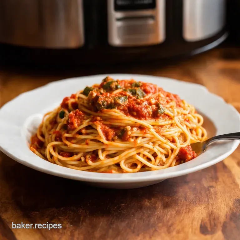 Slow Cooker Sunday Sauce Spaghetti Noboil presentation