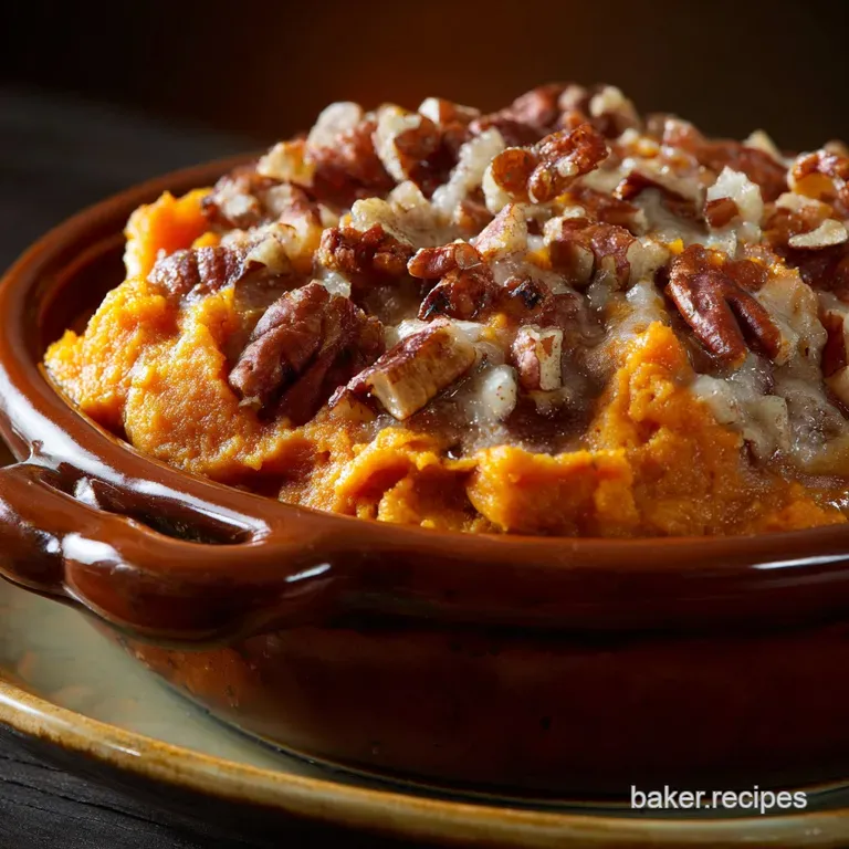 Slow Cooker Sweet Potato Casserole with Spiced Pecan Streusel presentation