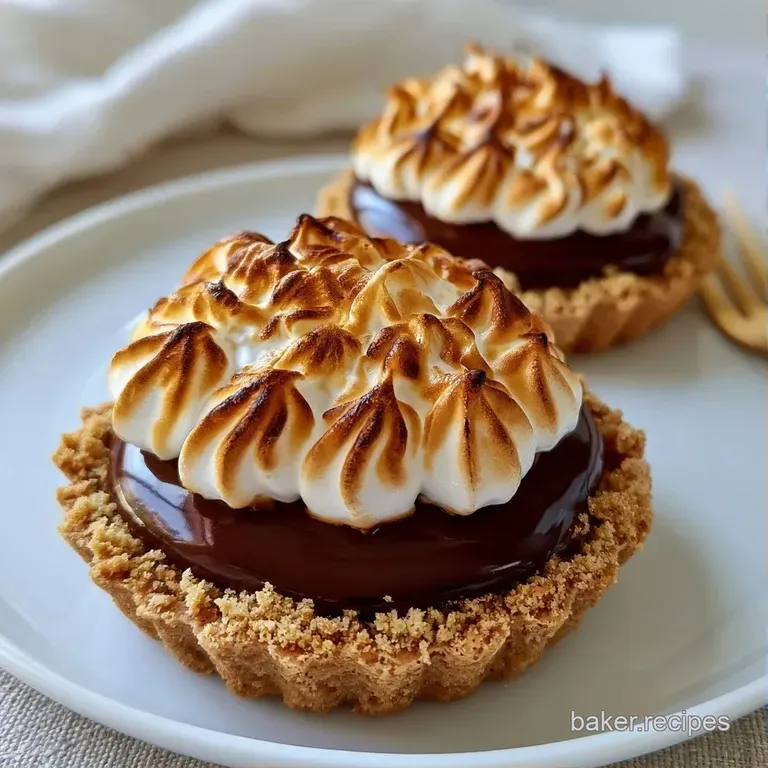 A ceramic mug filled with gooey toasted marshmallows and chocolate, set on a rustic wooden board with cocoa powder.