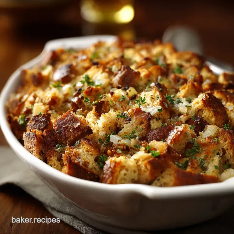 Thanksgiving Sourdough Stuffing with Brown Butter Sage and Pecans presentation