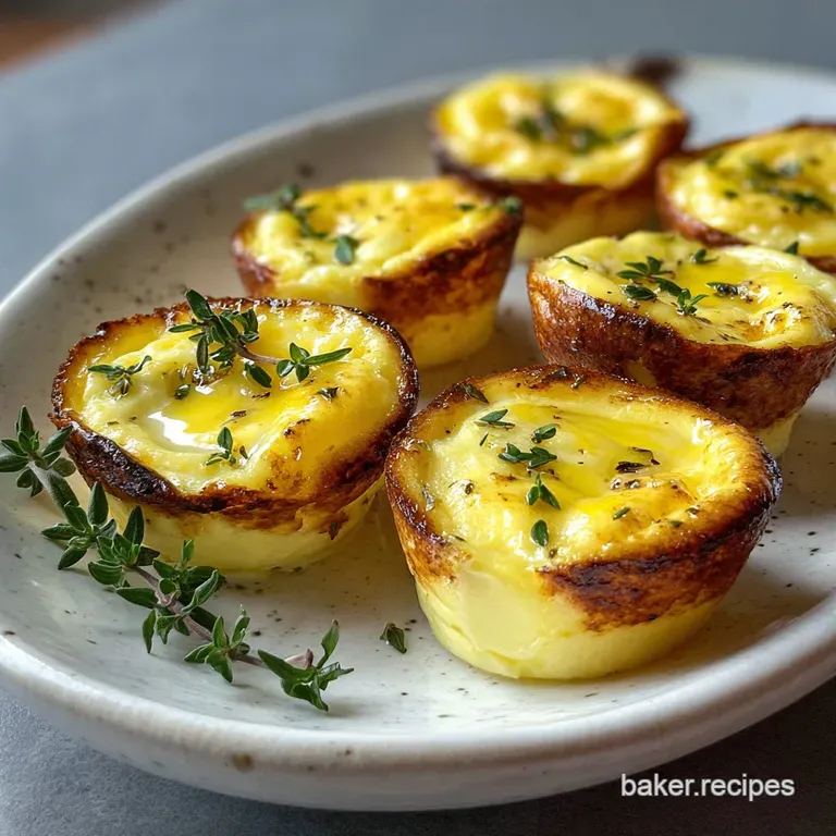 Elegant egg bite presentation: creamy custard in a glass, garnished with fresh herbs, hinting at a delicate, savory indulg...