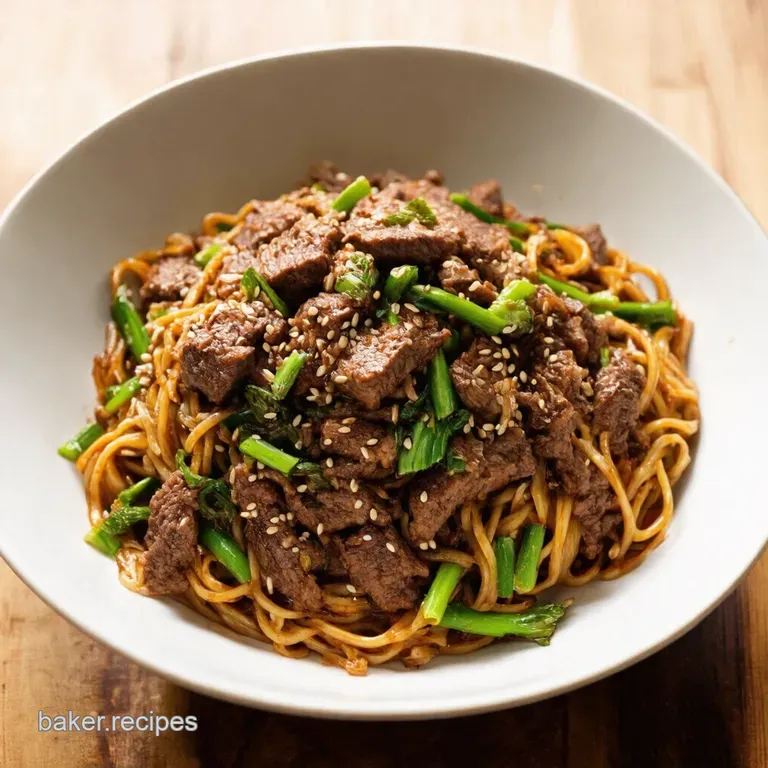 Speedy Sesame Beef Noodle Stirfry presentation