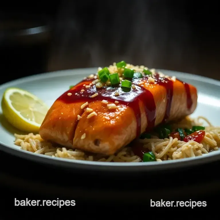 Sticky Ginger-Soy Salmon with Sesame Crunch presentation