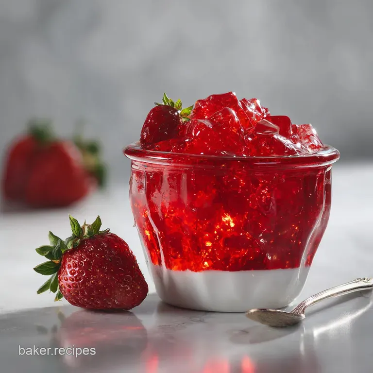 A spoonful of glistening strawberry jelly, thick and rich, cascading over a slice of golden toasted bread.