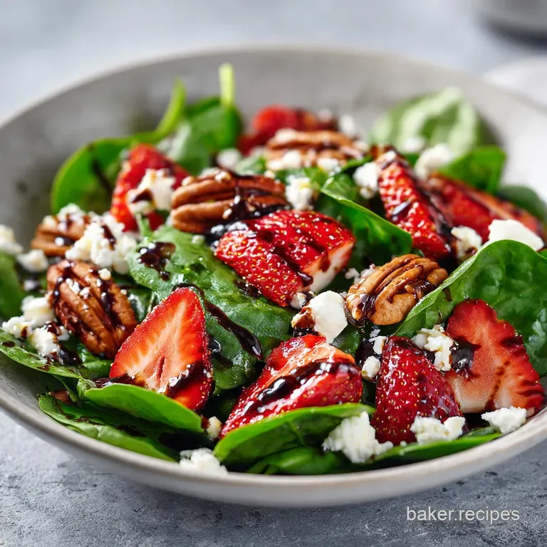 Fresh baby spinach topped with bright red strawberry slices and white cheese crumbles on a modern slate platter.