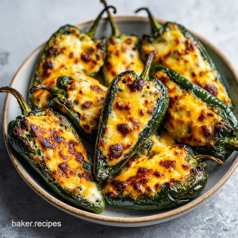 A vibrant poblano pepper half, stuffed generously, resting on a white plate with a drizzle of crema.
