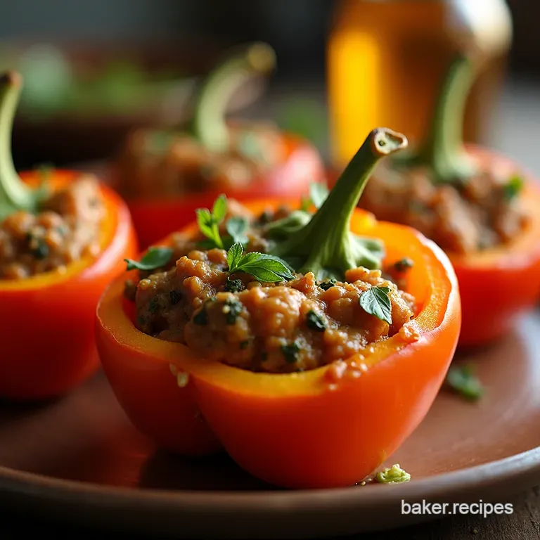 Spooky Stuffed Pumpkin Peppers with Garlic Herb Filling presentation